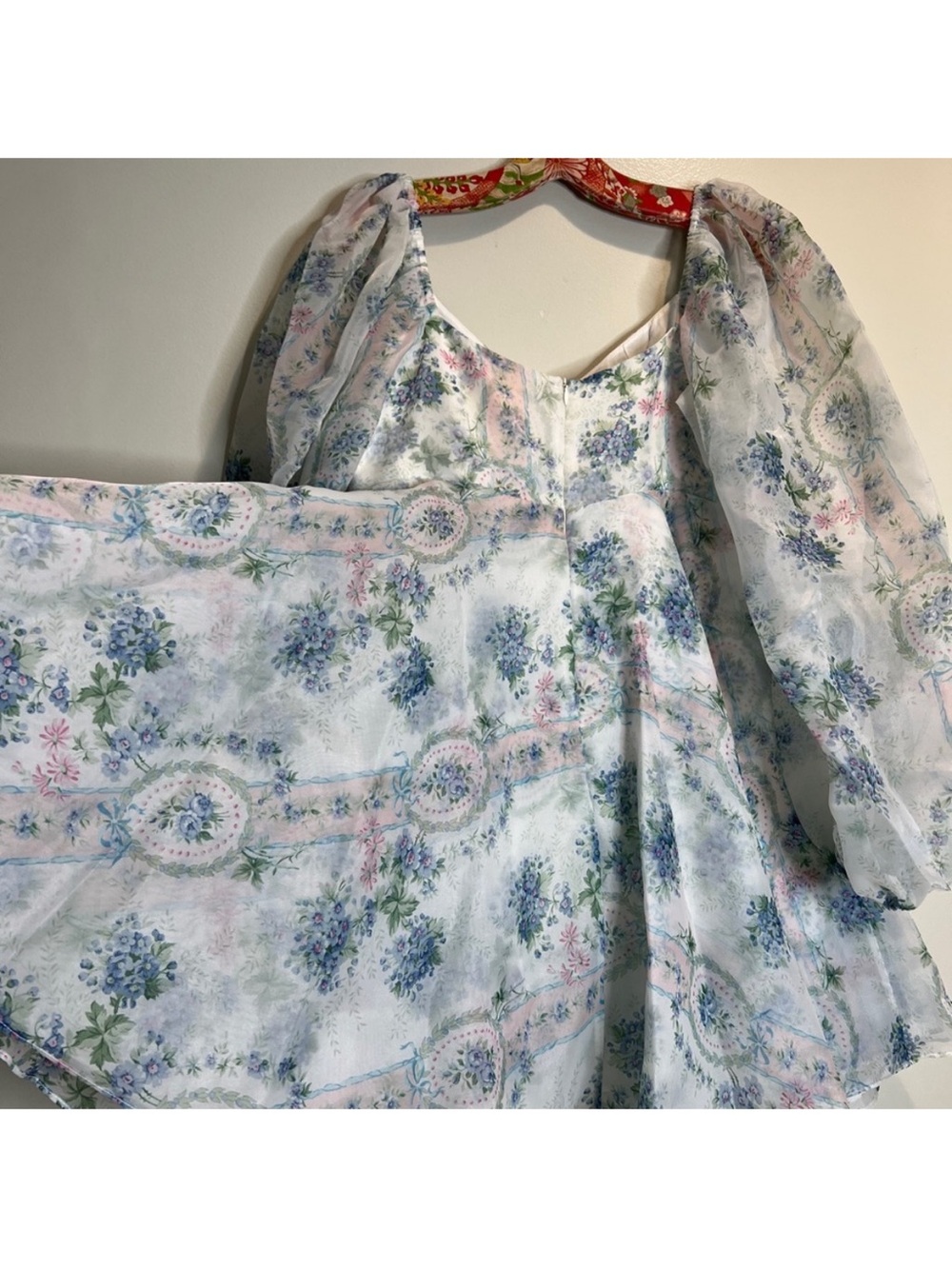 Selkie Floral Puff Sleeve Dress in Light Blue and Pastel